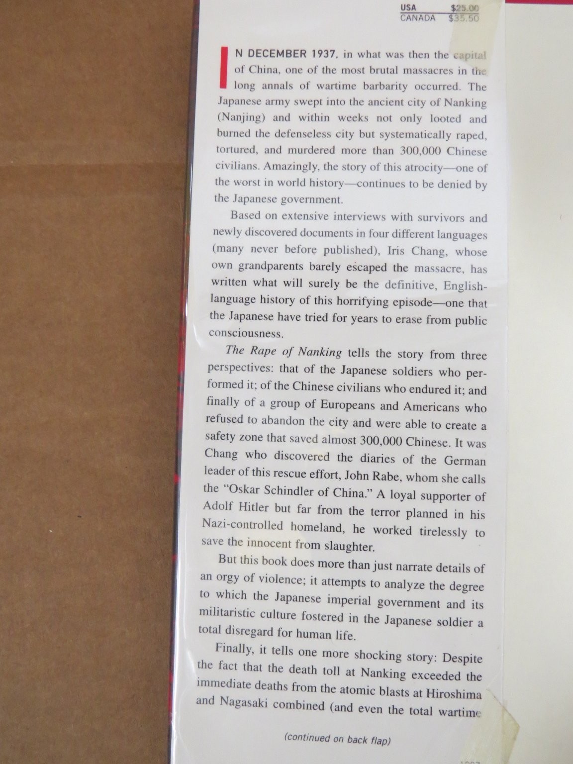 The Rape of Nanking Iris Chang 1997 First Edition WWII History Basic Books
