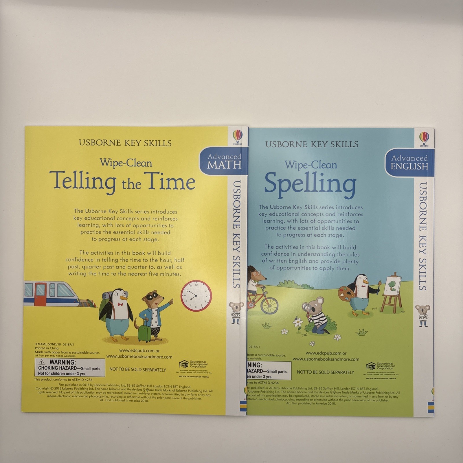 Usborne Key Skills Wipe-Clean Book Lot of 4 Time Spelling Grammar Fractions