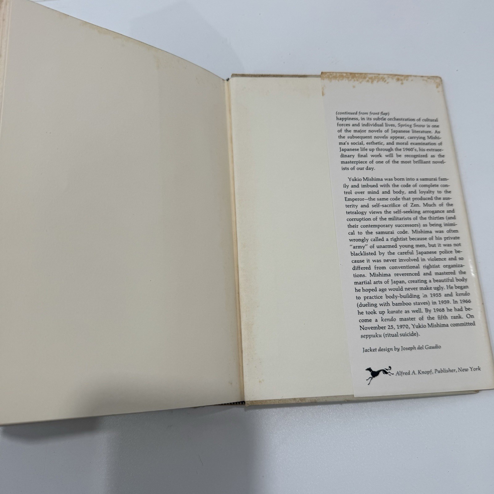Spring Snow by Yukio Mishima HCDJ 1st Edition 2nd Print Borzoi Books