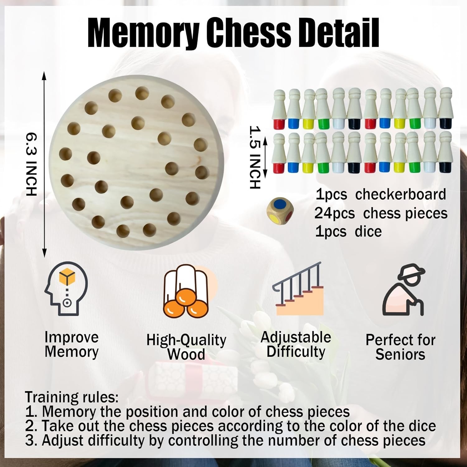 Adjustable Memory Game for Seniors – Fun Wooden Activity for Dementia Patients