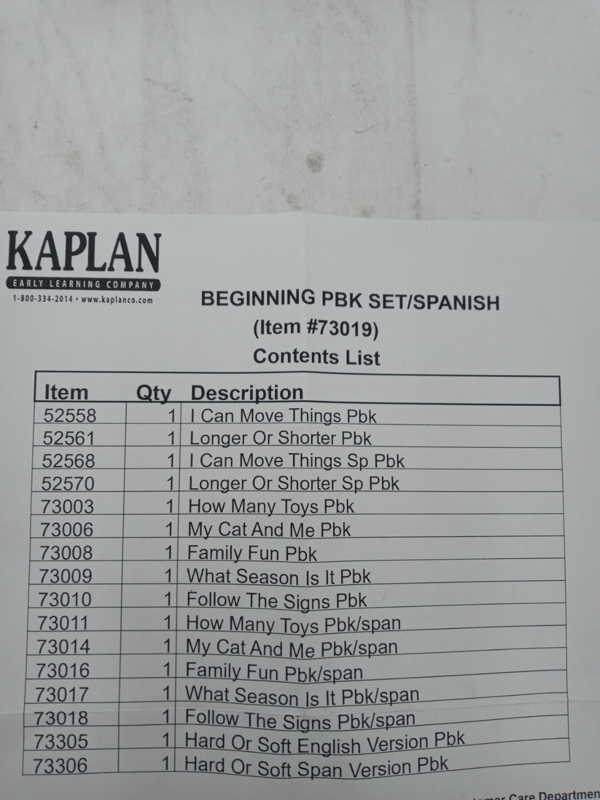 Kaplan Early Learning PB Set Eng & Spanish Ver. 8 titles 16 books total, #73019