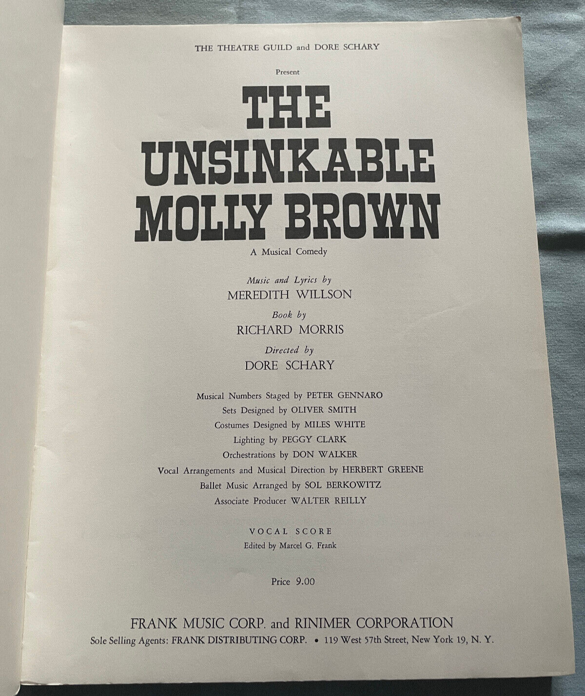 The Unsinkable Molly Brown 1960/1962 Meredith Willson Richard Morris Vocal Score