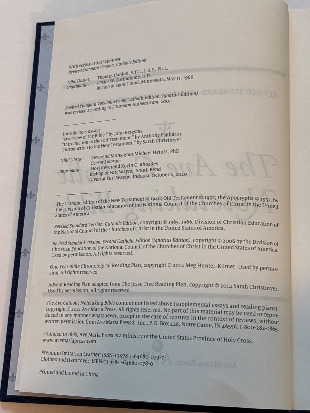 Ave Catholic Notetaking Holy Bible Ave Maria Press Revised Standard Second Ed
