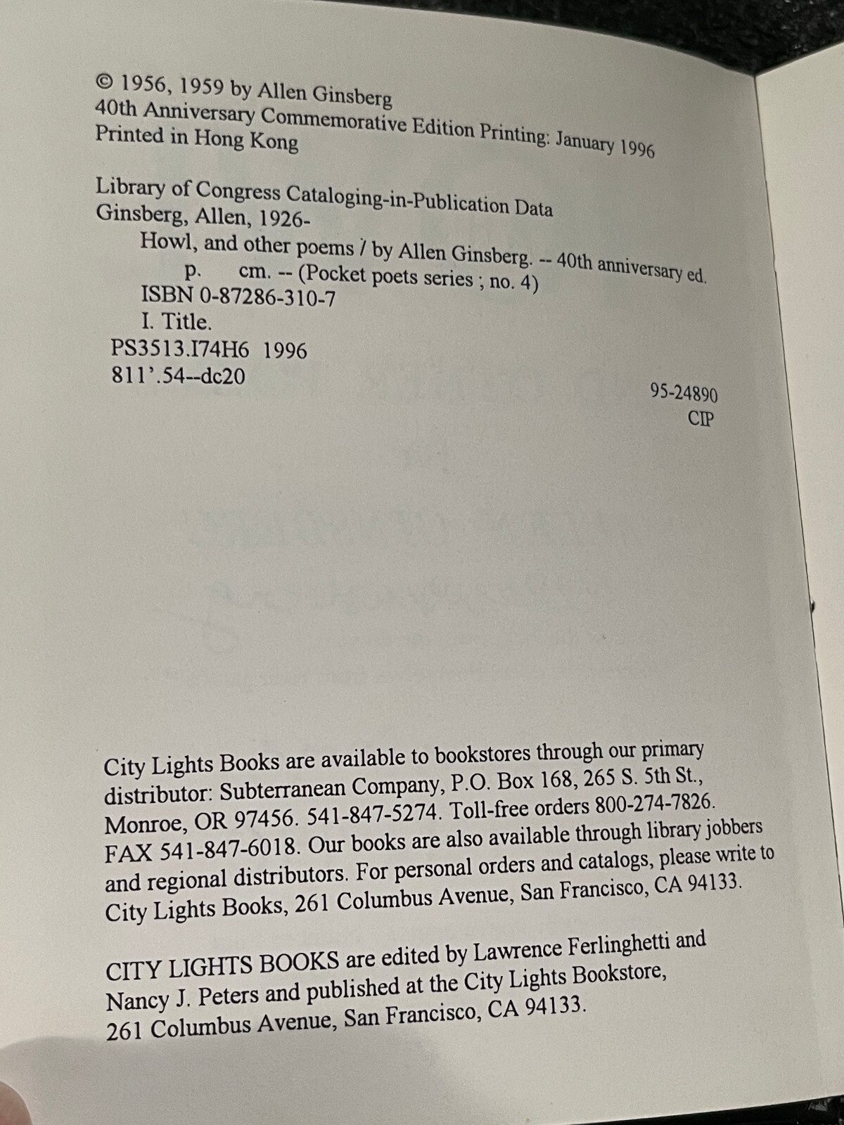 SGND ALLEN GINSBERG HOWL and other Poems 1996 Counter Culture City Lights Poetry