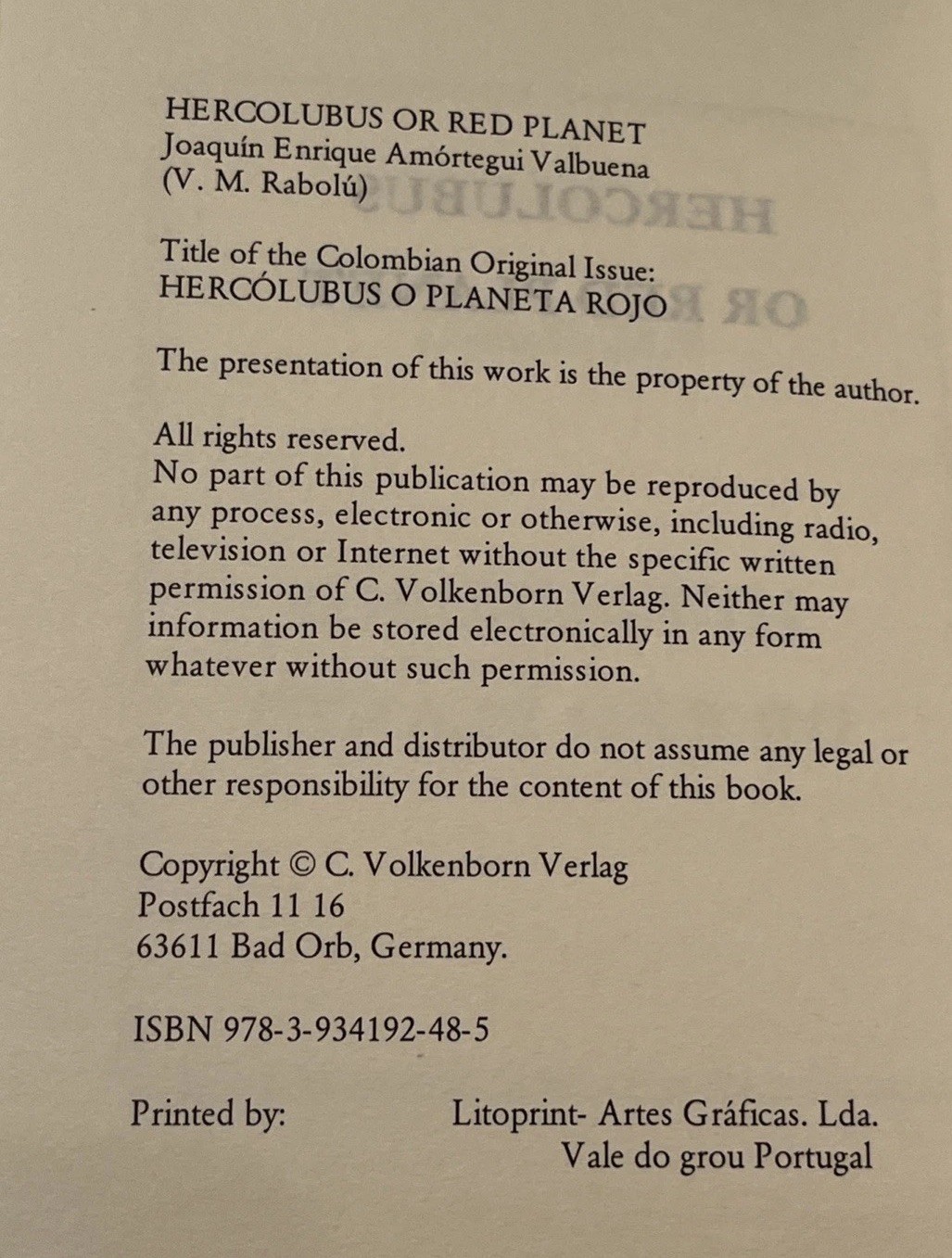 Hercolubus or the Red Planet – Paperback V. M. Rabolu- 2004- 53 PAGES