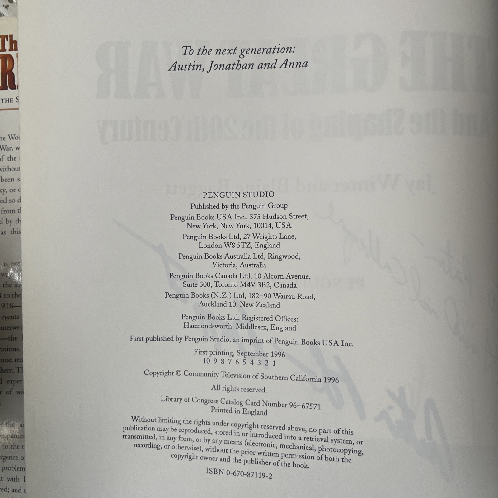 Signed Book The Great War PBS WWI Series Military Jay Winter Bliane Baggett HCDJ