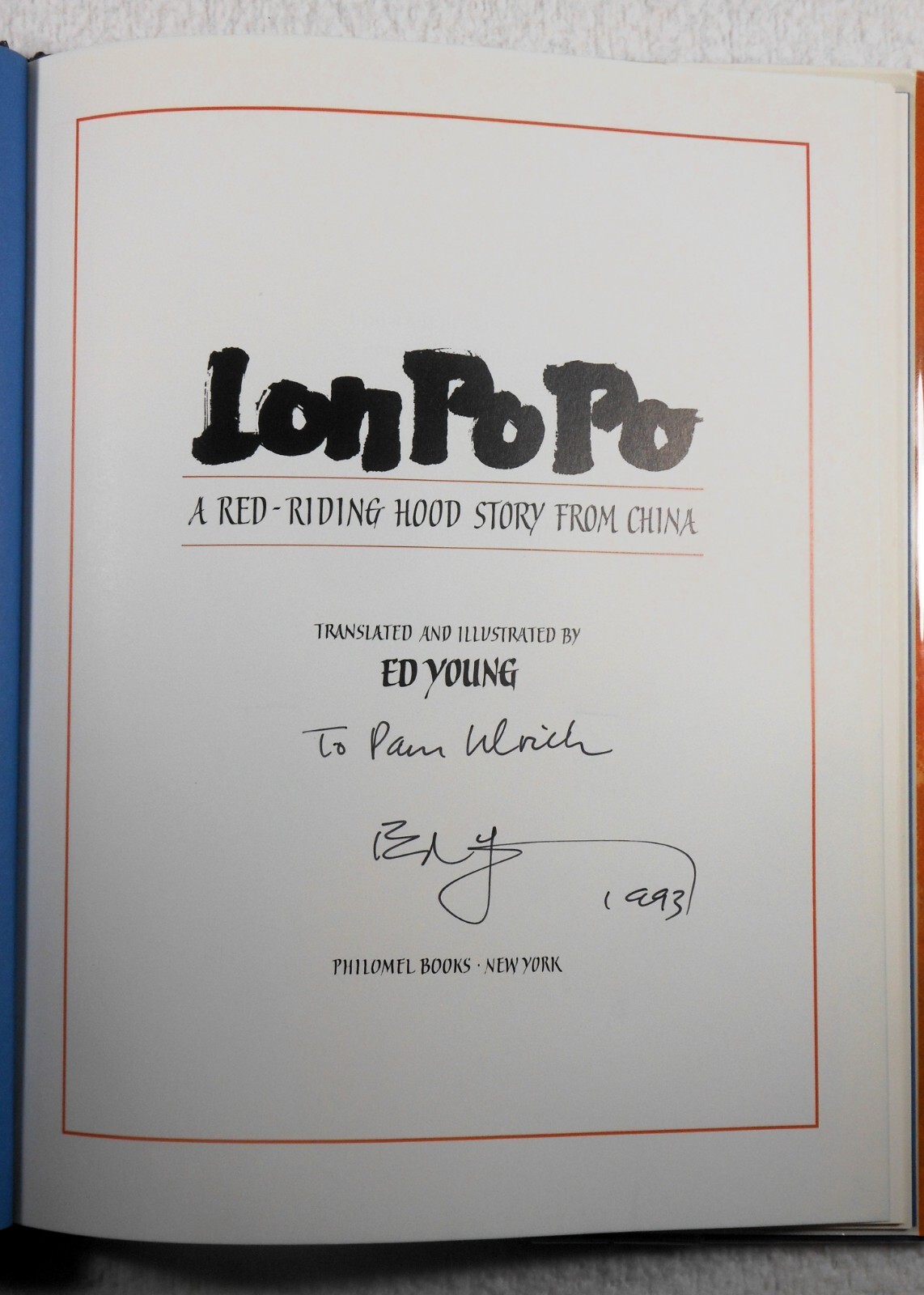 LON PO PO: A Red-Riding Hood Story from China – Ed Young (SIGNED 1989 Hardcover)