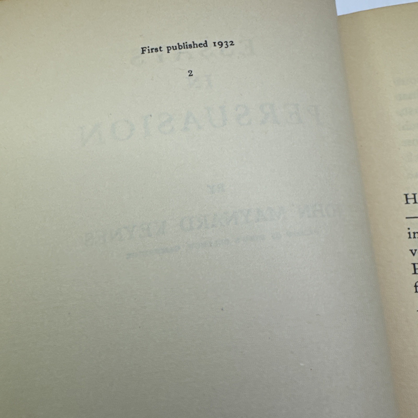 Essays in Persuasion John Maynard Keyes 1932 HC Harcourt Brace and Company