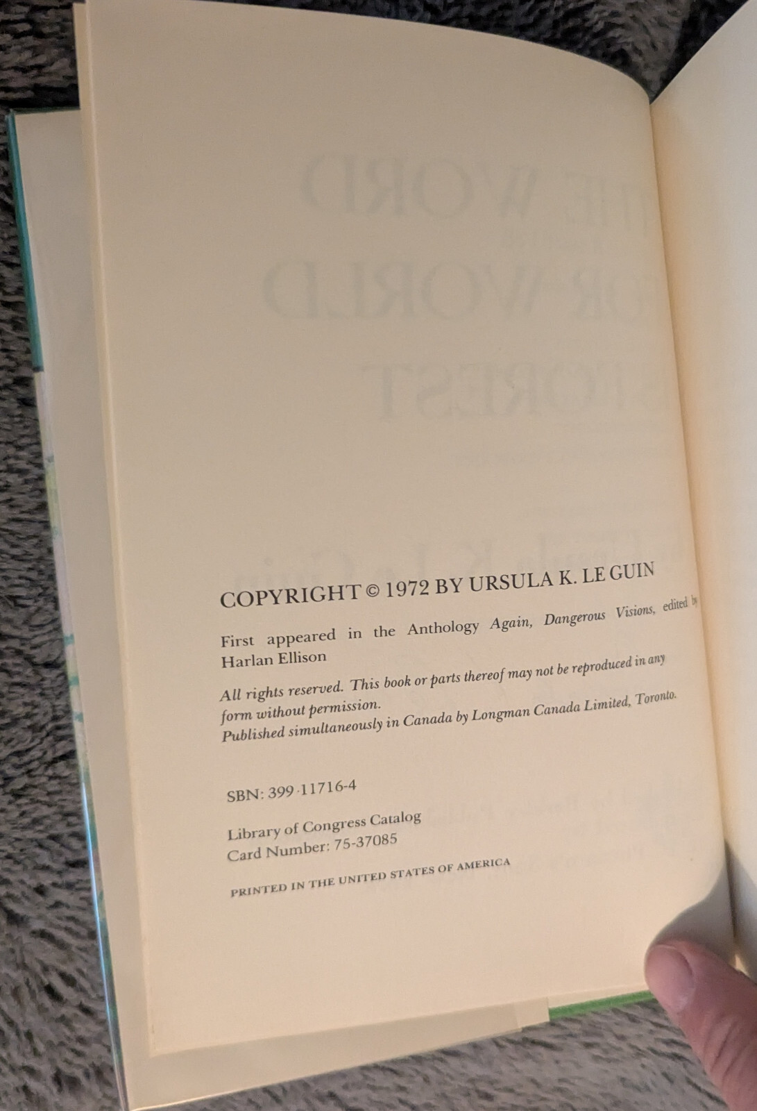 The Word for World is Forest Ursula K. Le Guin Signed First Edtion 1st Printing