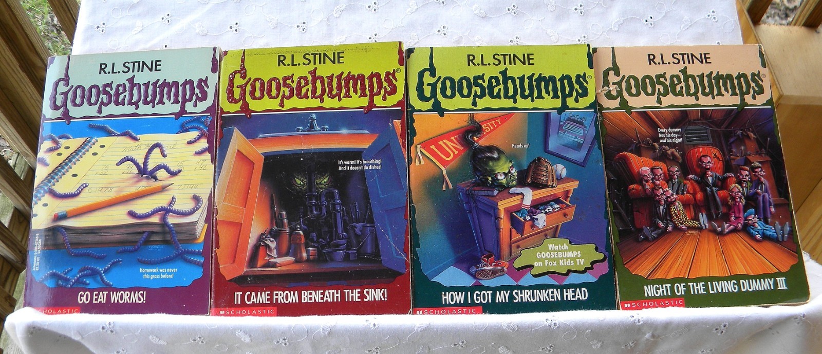 Goosebumps R.L. Stine Lot of 8 PB books Calling All Creeps! Go Eat Worms!