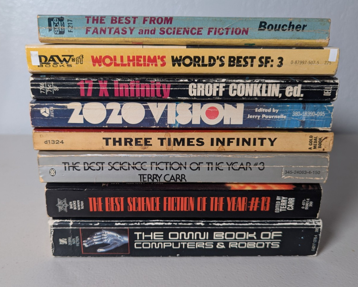 Lot of 8 Vintage Science Fiction Sci-Fi Anthology Paperbacks – Best, F&SF, OMNI