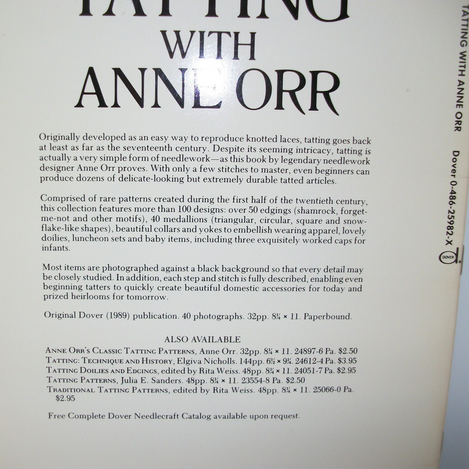Tatting with Anne Orr Book Dover Needleworks Series Lace Edgings Medallions