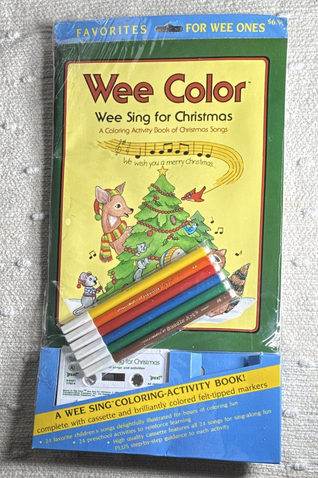 VTG 1985 Wee Color Wee Sing Christmas Box Set Sealed Cassette Book Markers