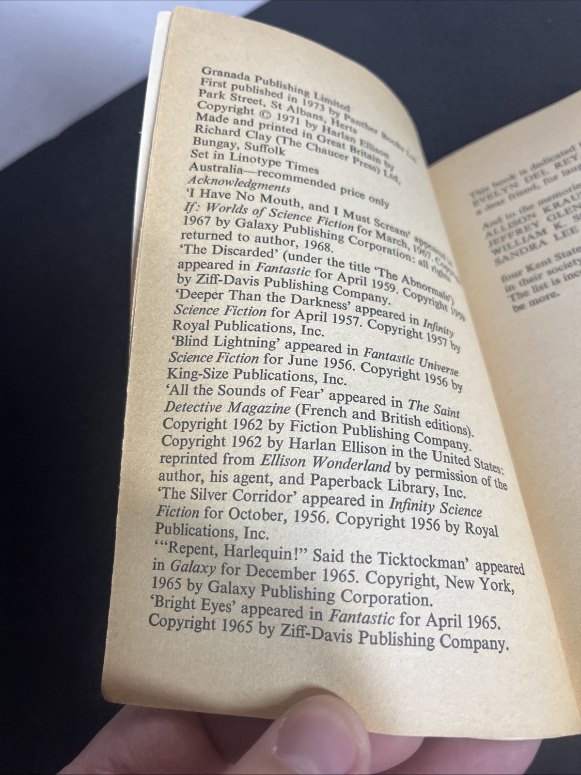 All The Sounds Of Fear: Harlan Ellison Panther 1973 UK 1st edition Foreign Print