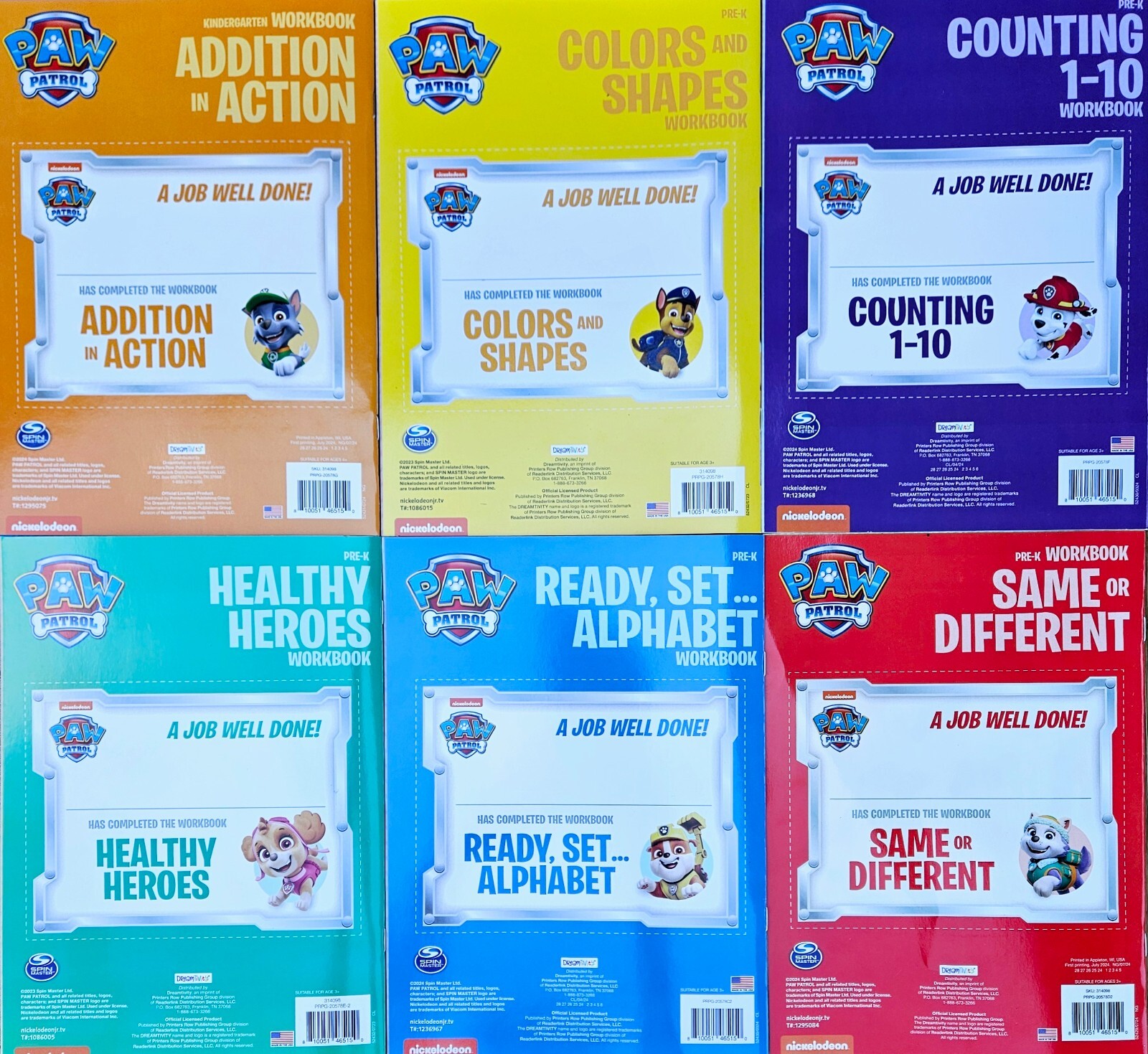 Paw Patrol Pre-K Workbook set of 6 preschool learning books