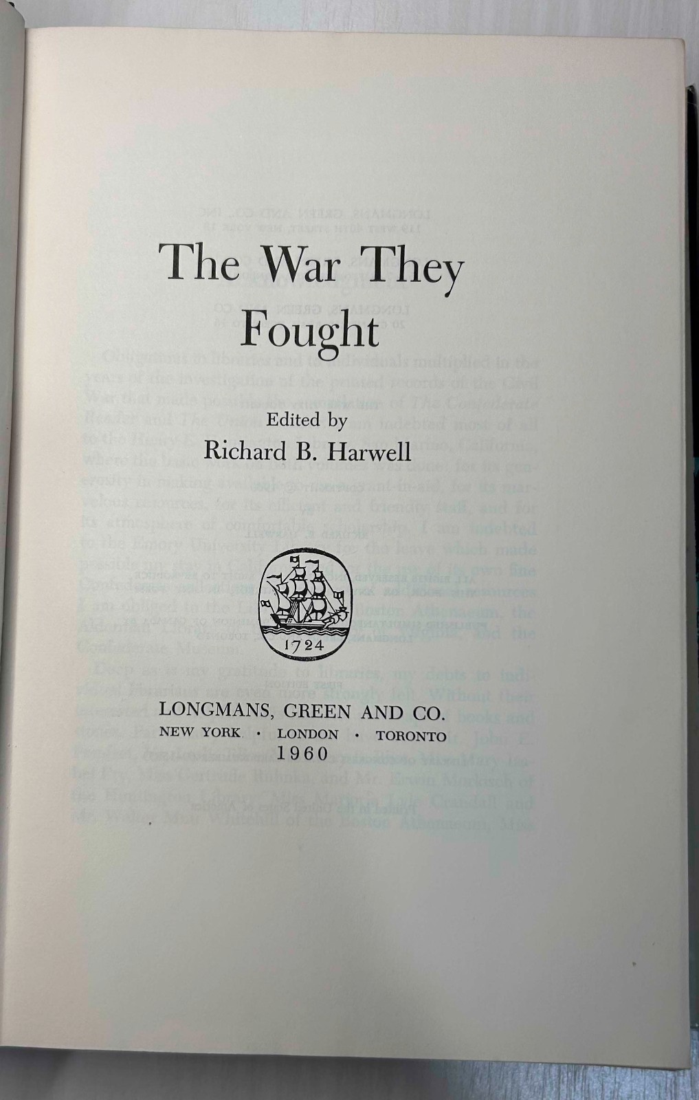 The War They Fought Richard Harwell 1960