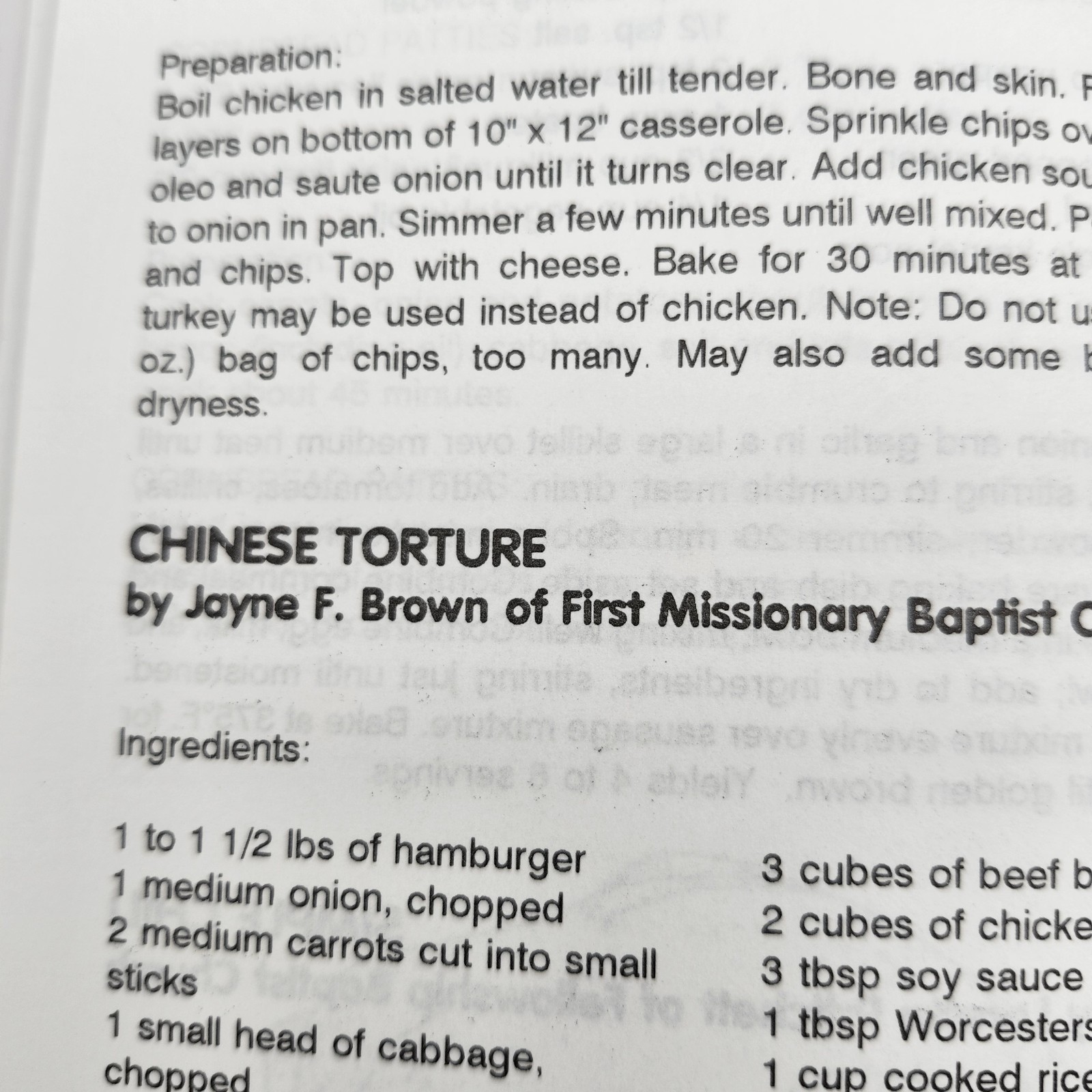 Burnt Offerings West Florida Baptist Association Cookbook Recipes 1994
