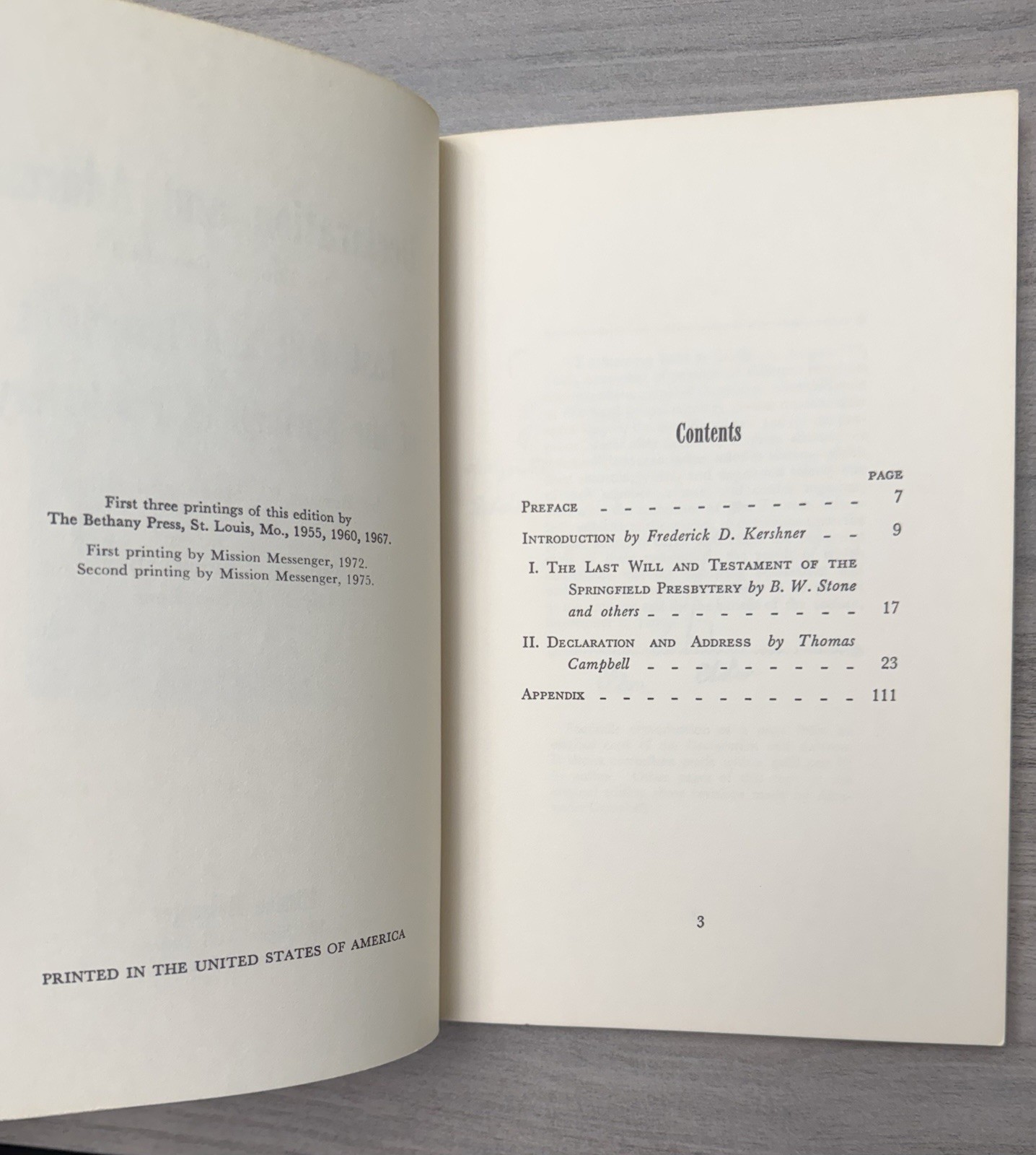 Declaration and Address Thomas Campbell; Last Will and Testament Barton W. Stone