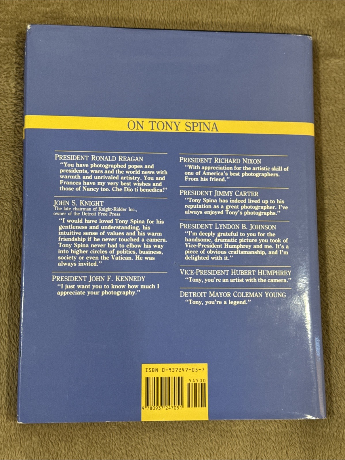 Tony Spina Chief Photographer Detroit Free Press 1988 1st Ed. Signed Inscription