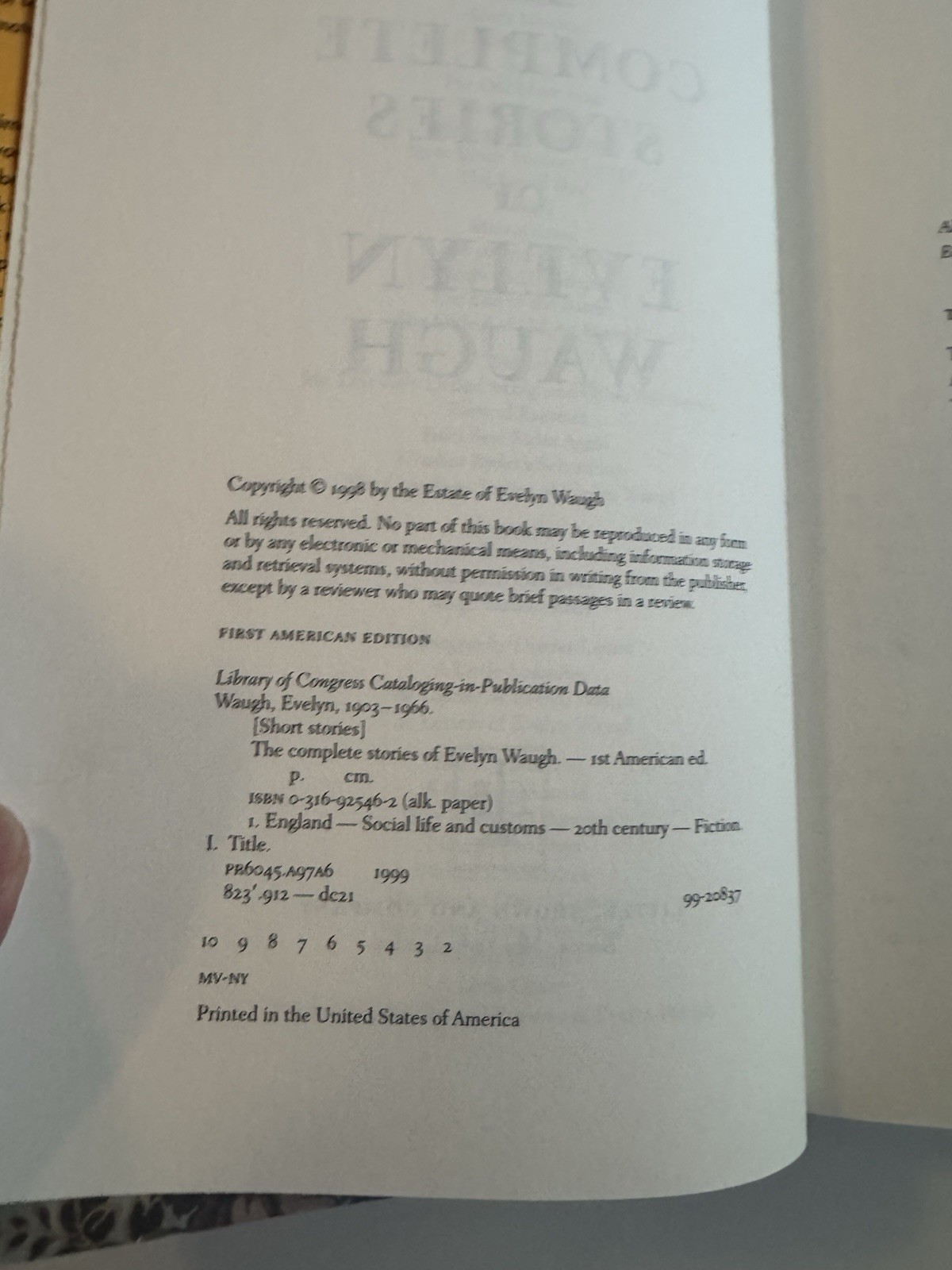 The Complete Stories of Evelyn Waugh, 1st Edition 2nd Print 1999, HCDJ Near Fine