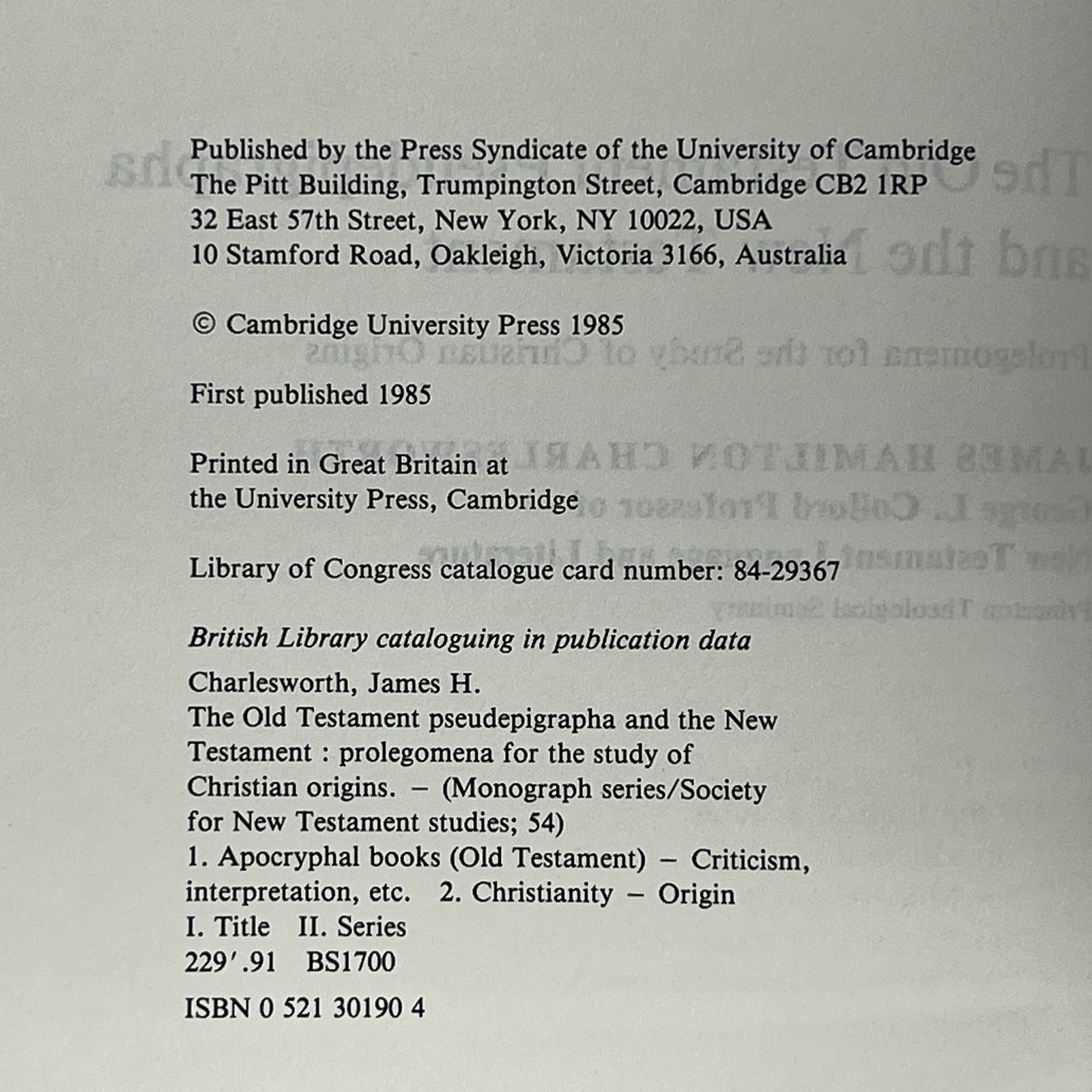 The Old Testament Pseudepigrapha & the New Testament, J. Charlesworth – 1985 HC