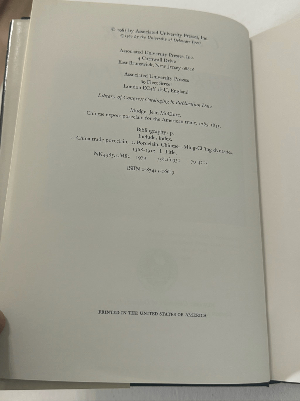 Chinese Export Porcelain for the American Trade, 1785-1835 Jean McClure Mudge