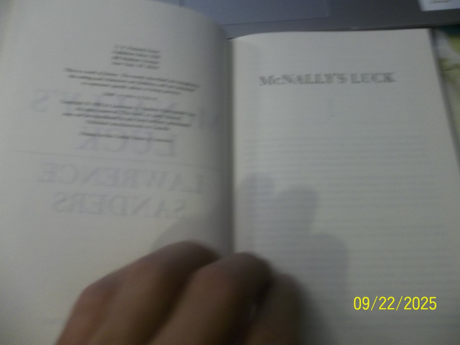 McNALLY’S LUCK~LAWRENCE SANDERS~1992 VG/C HARDCOVER BOOK~230 PAGES~W/DUST COVER