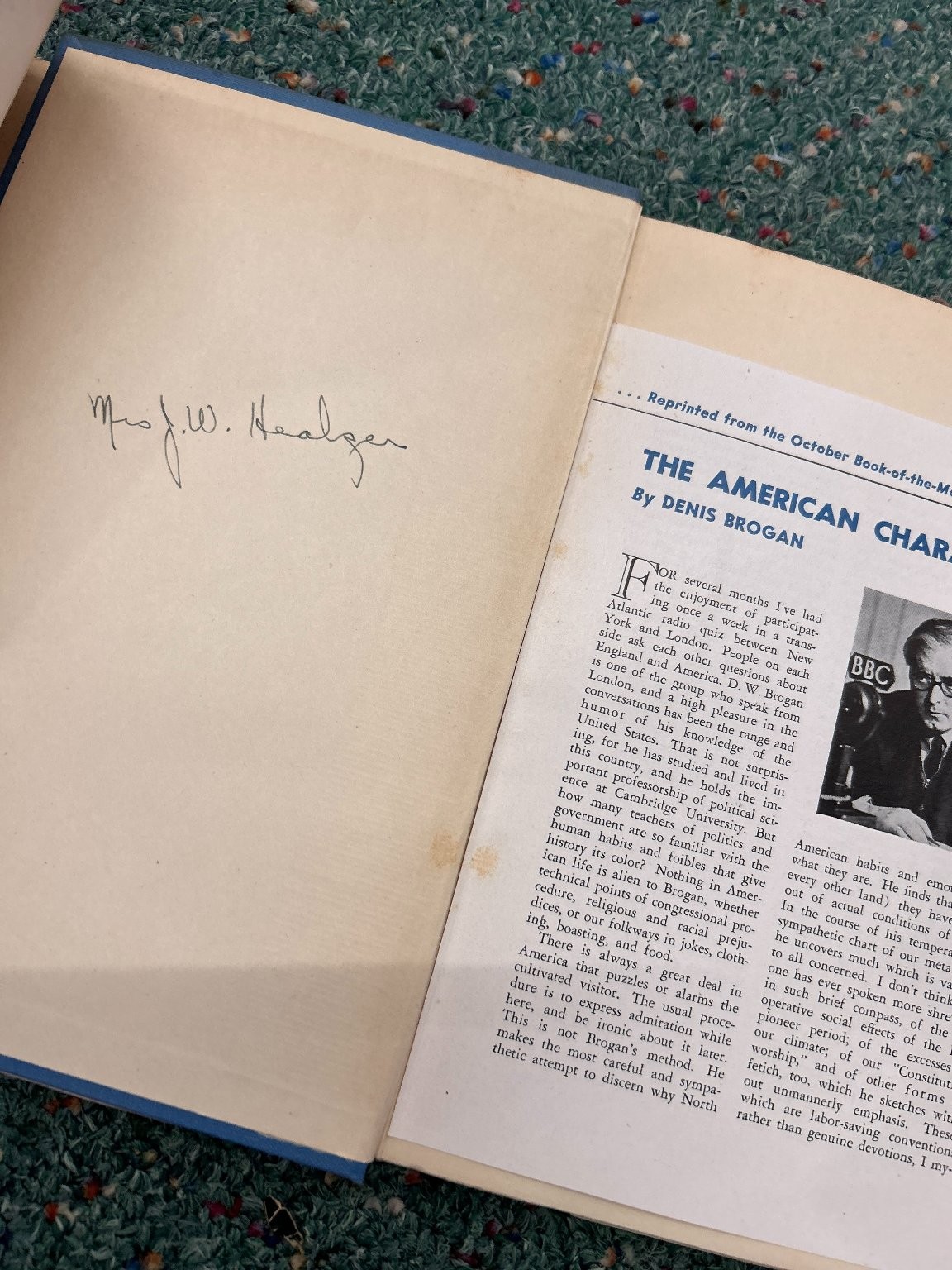 American Character D.W. Brogan 1944 Book-of-the-Month Wartime Knopf Nonfiction