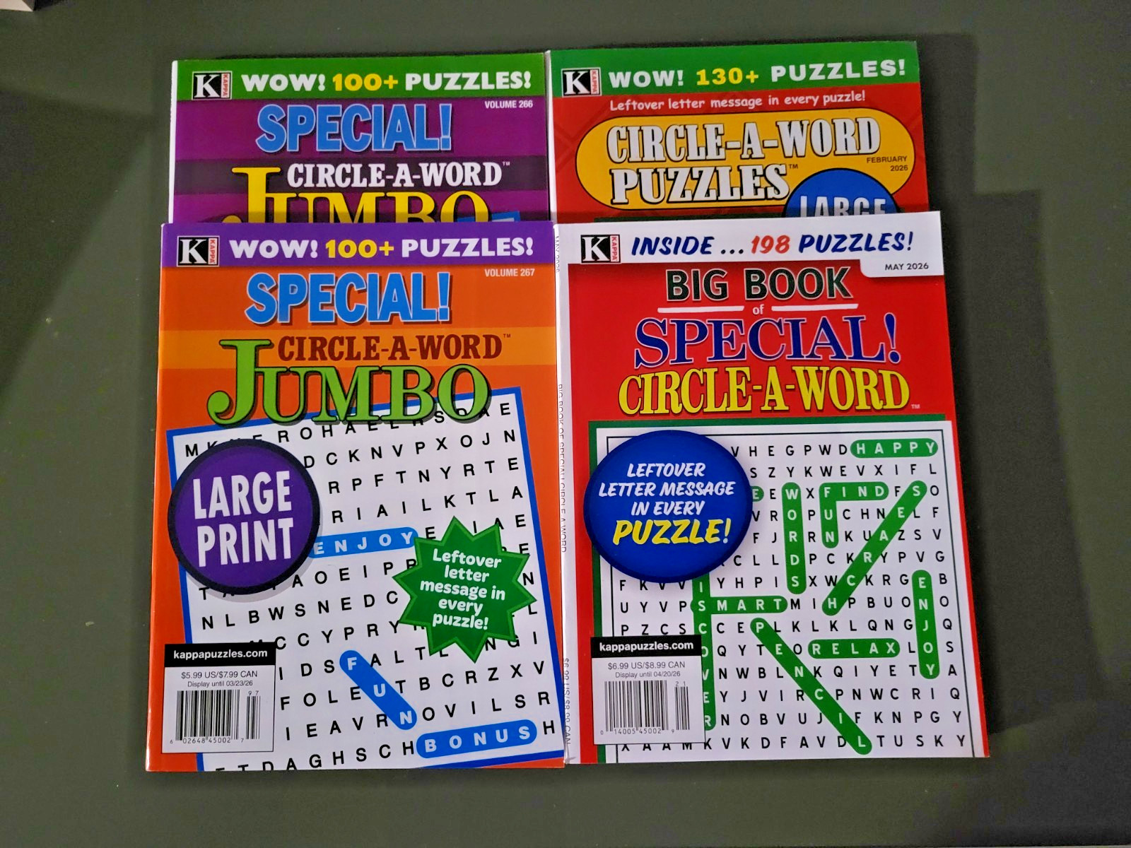 Lot of 4 Circle-A-Word Puzzle Books by Kappa – 530+ Challenges – Large Print