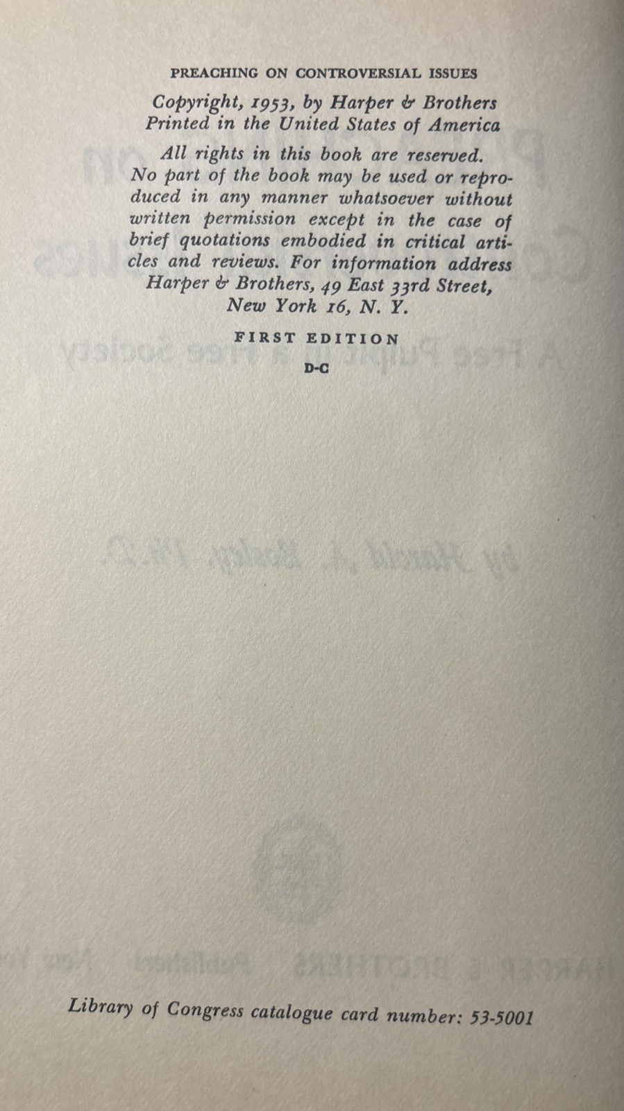Preaching on Controversial Issues by Harold A. Bosley 1953