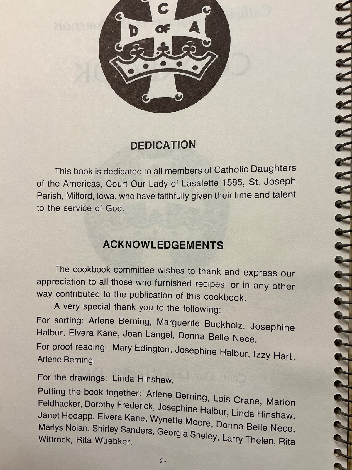 Catholic Daughters of the Americas Court Our Lady of Lasalette 1585Milford, Iowa