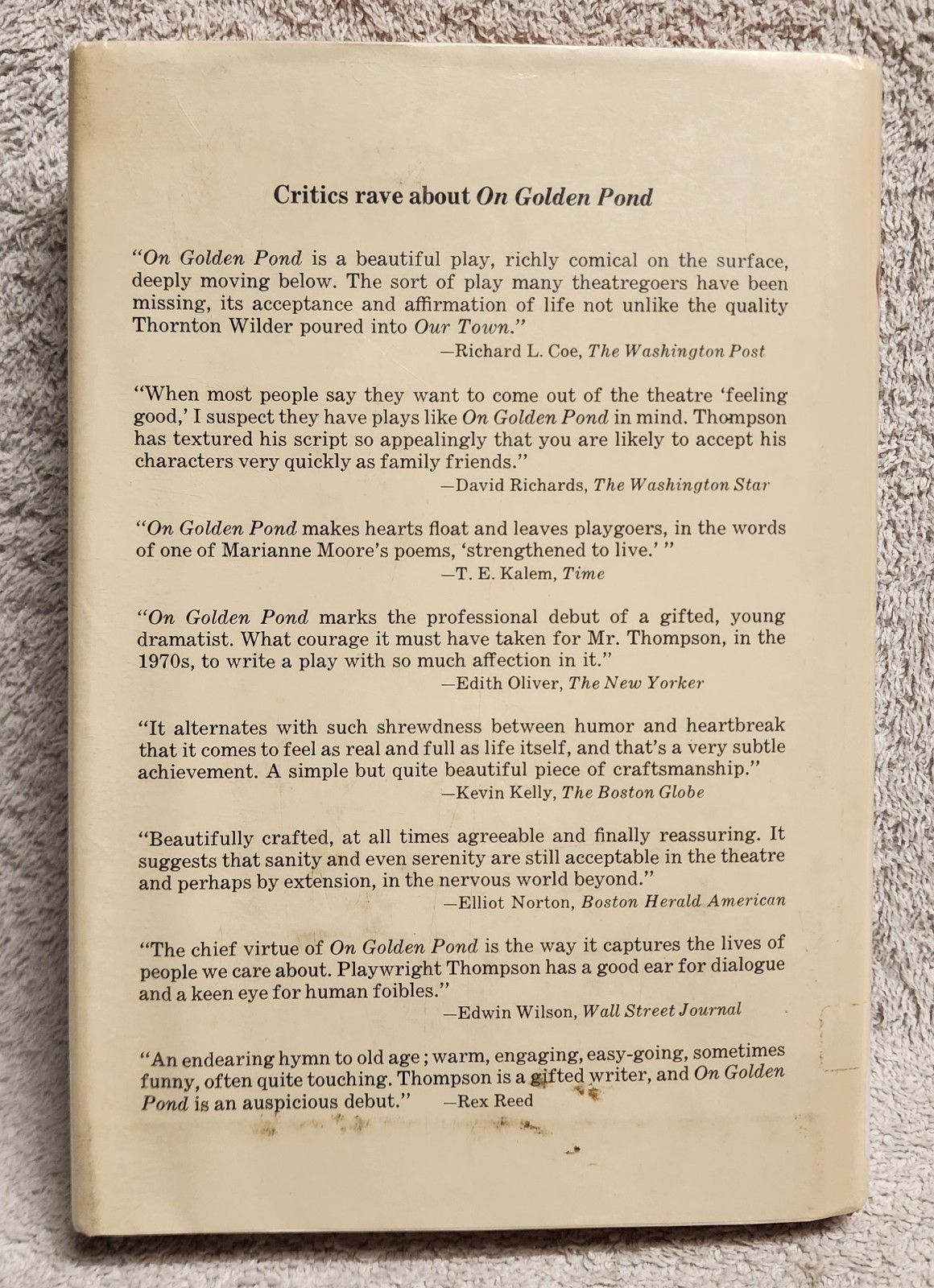 On Golden Pond A Play by Ernest Thompson 1st Edition 1979 Hardcover HCDJ ex lib
