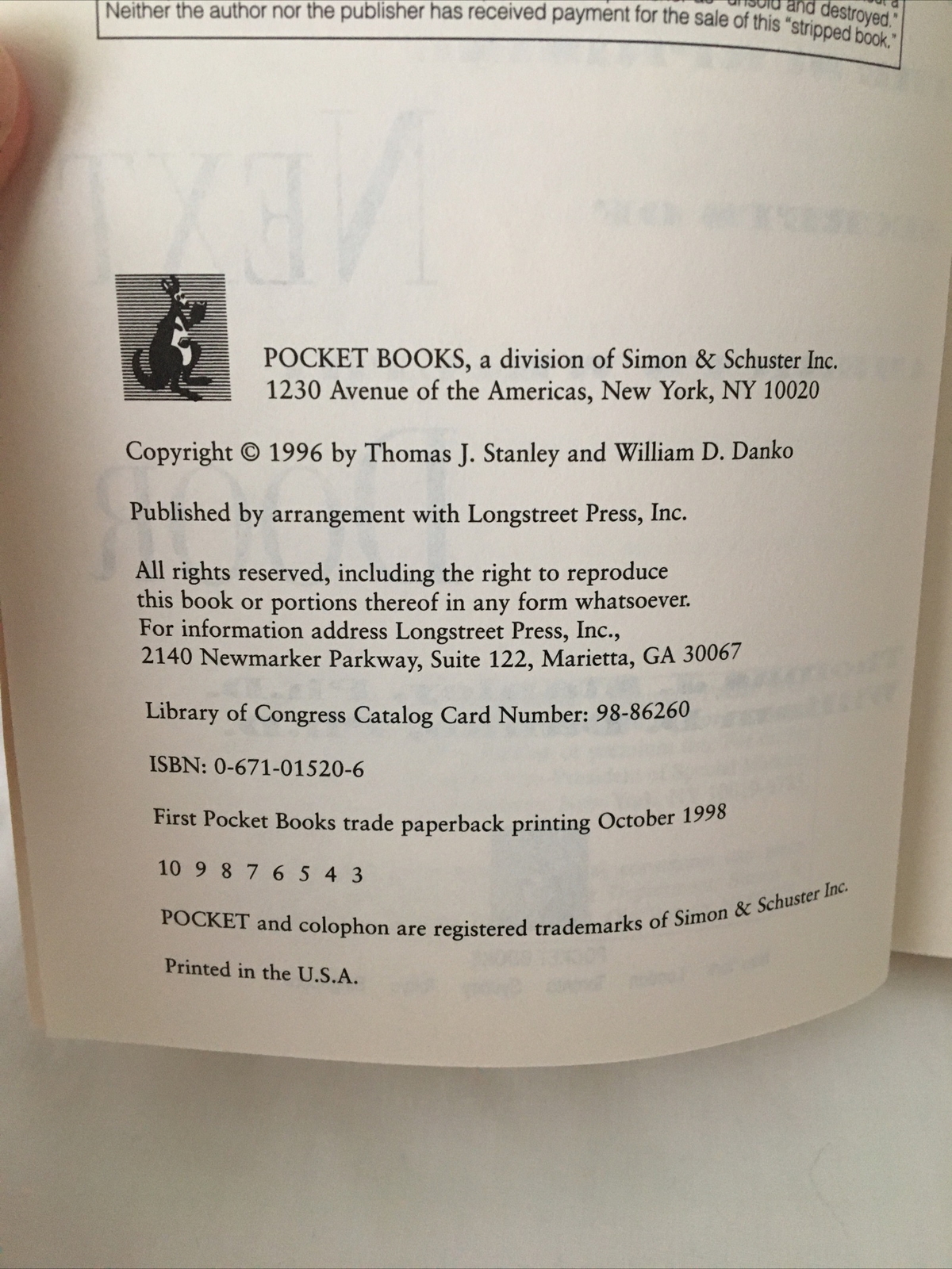Millionaire Next Door by Thomas J. Stanley & William D. Danko Nonfiction Money