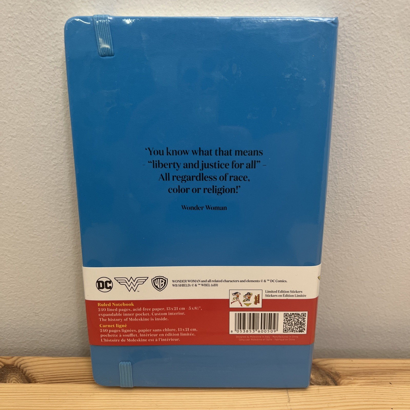 Moleskine Limited Edition Ruled Notebook Wonder Woman, Blue Hard Cover STICKERS