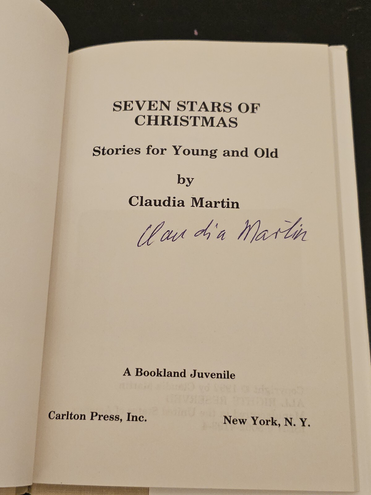 Seven Stars Of Christmas Claudia Martin Book 1992 Hardcover Signed Rare Stories