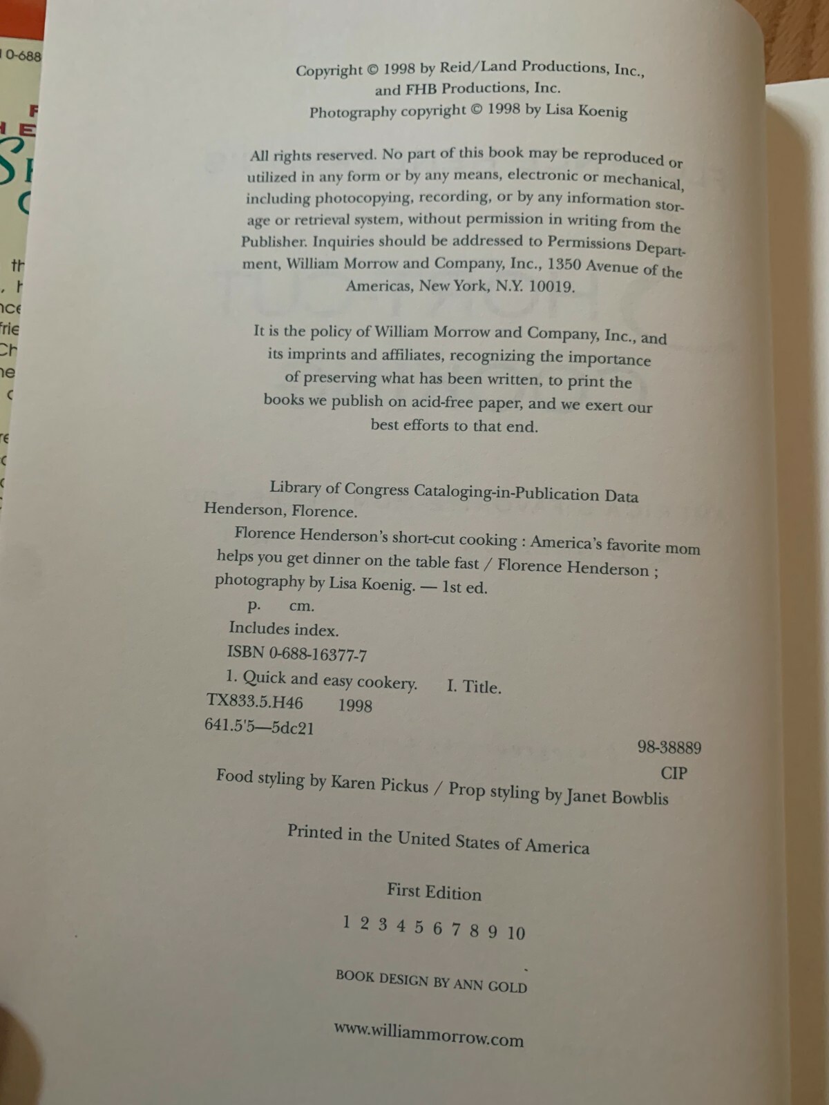 Florence Henderson’s Short-Cut Cooking: America’s Favorite Mom BC Book