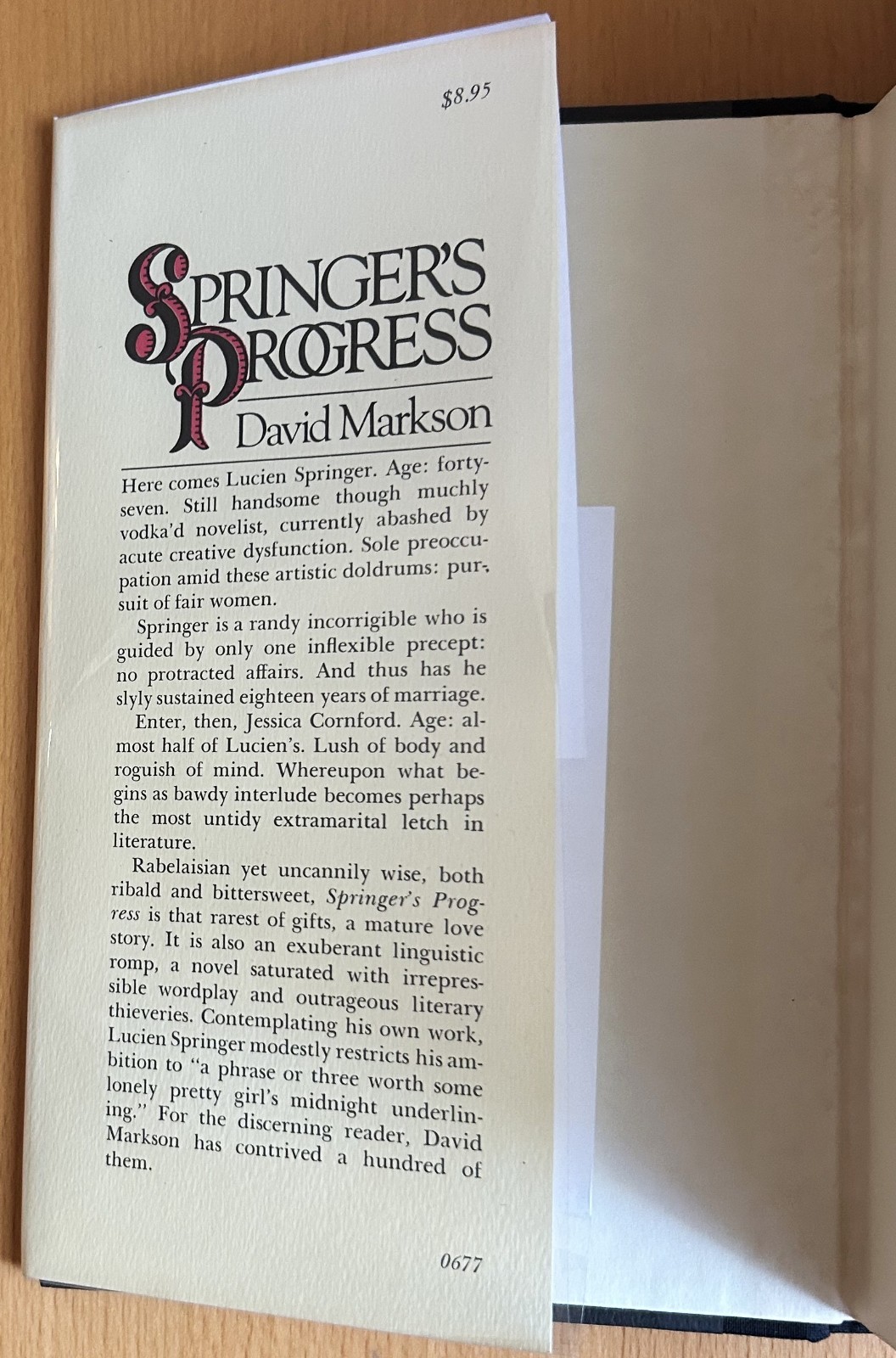 David Markson – Springer’s Progress – 1977 Hardcover First Edition – Near Fine