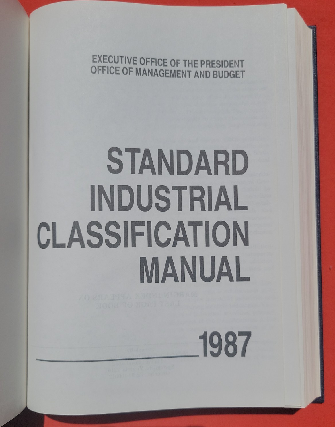 Standard Industrial Classification Manual, 1987 Unused Like New