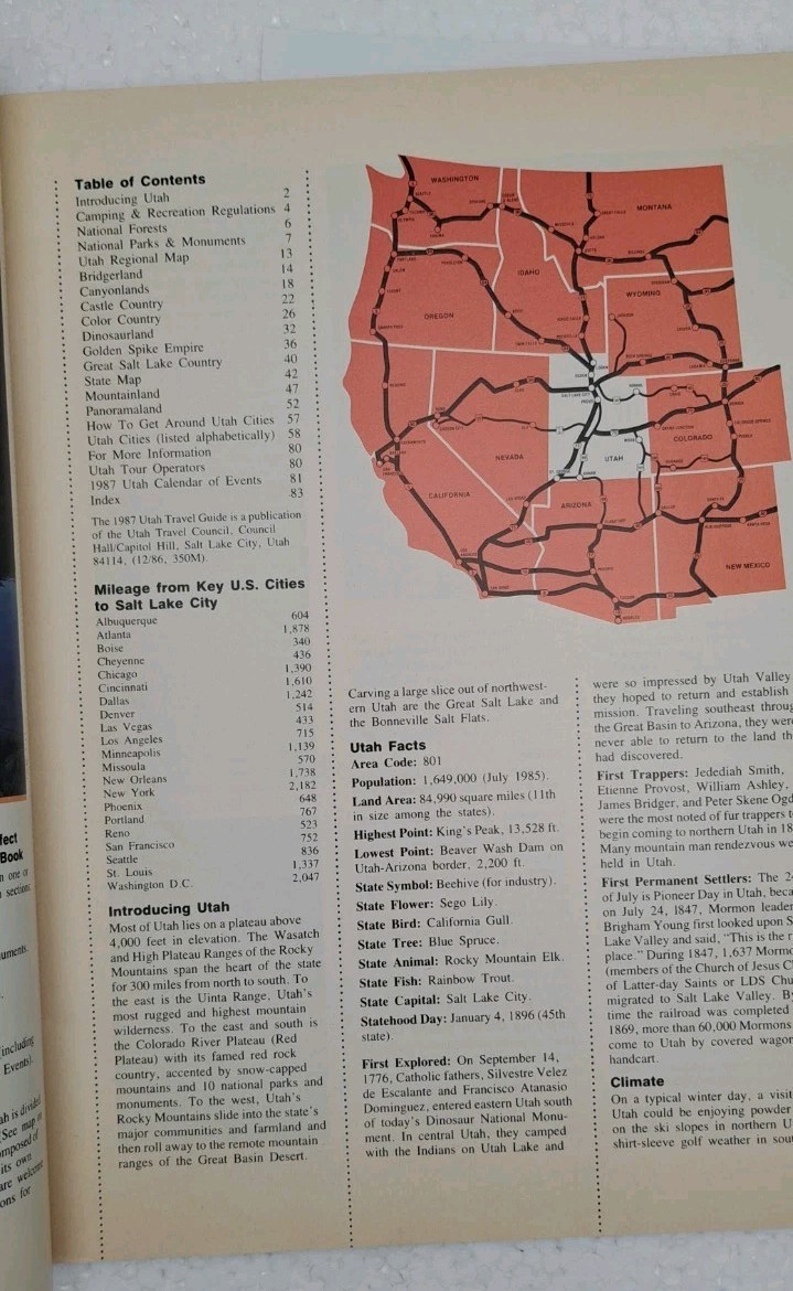 Vintage 1987 Tour Guide Souvenir UTAH 83 pages Illustrated