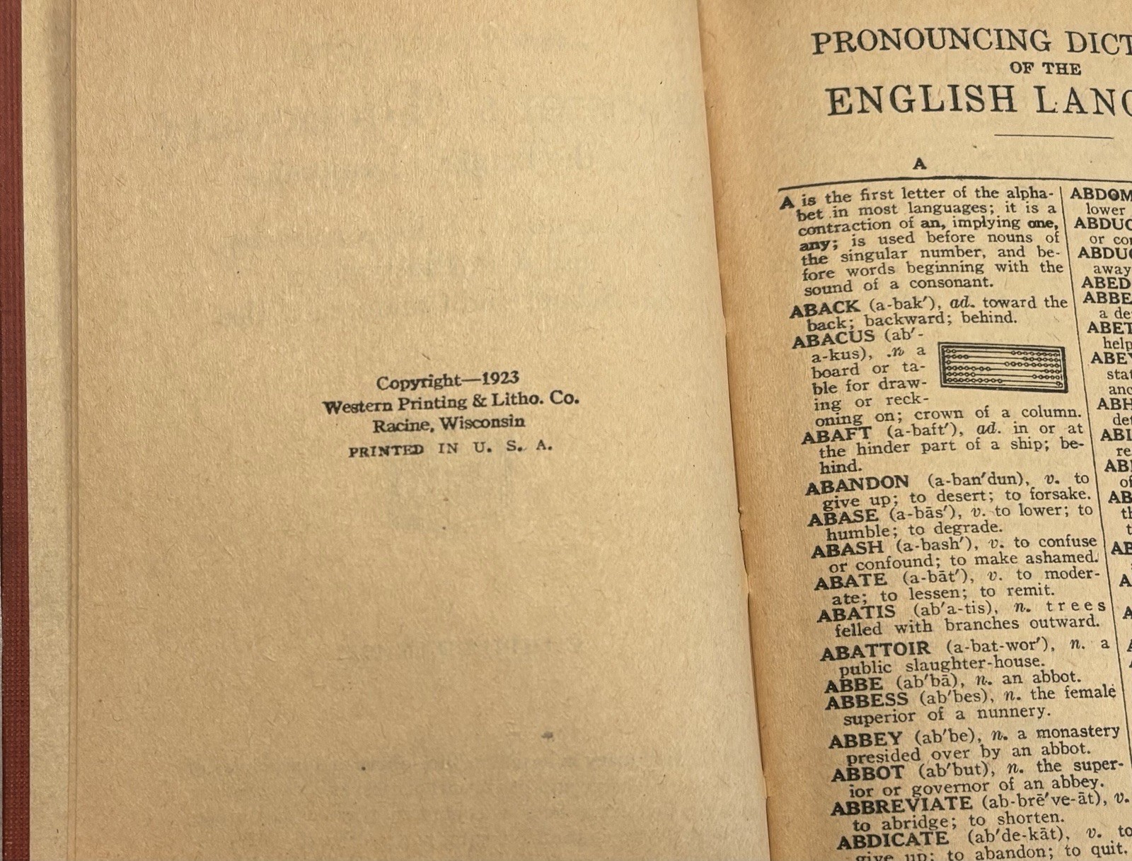 Antique 1923 Abbott’s Webster Selected Dictionary Handy Edition 325 pages
