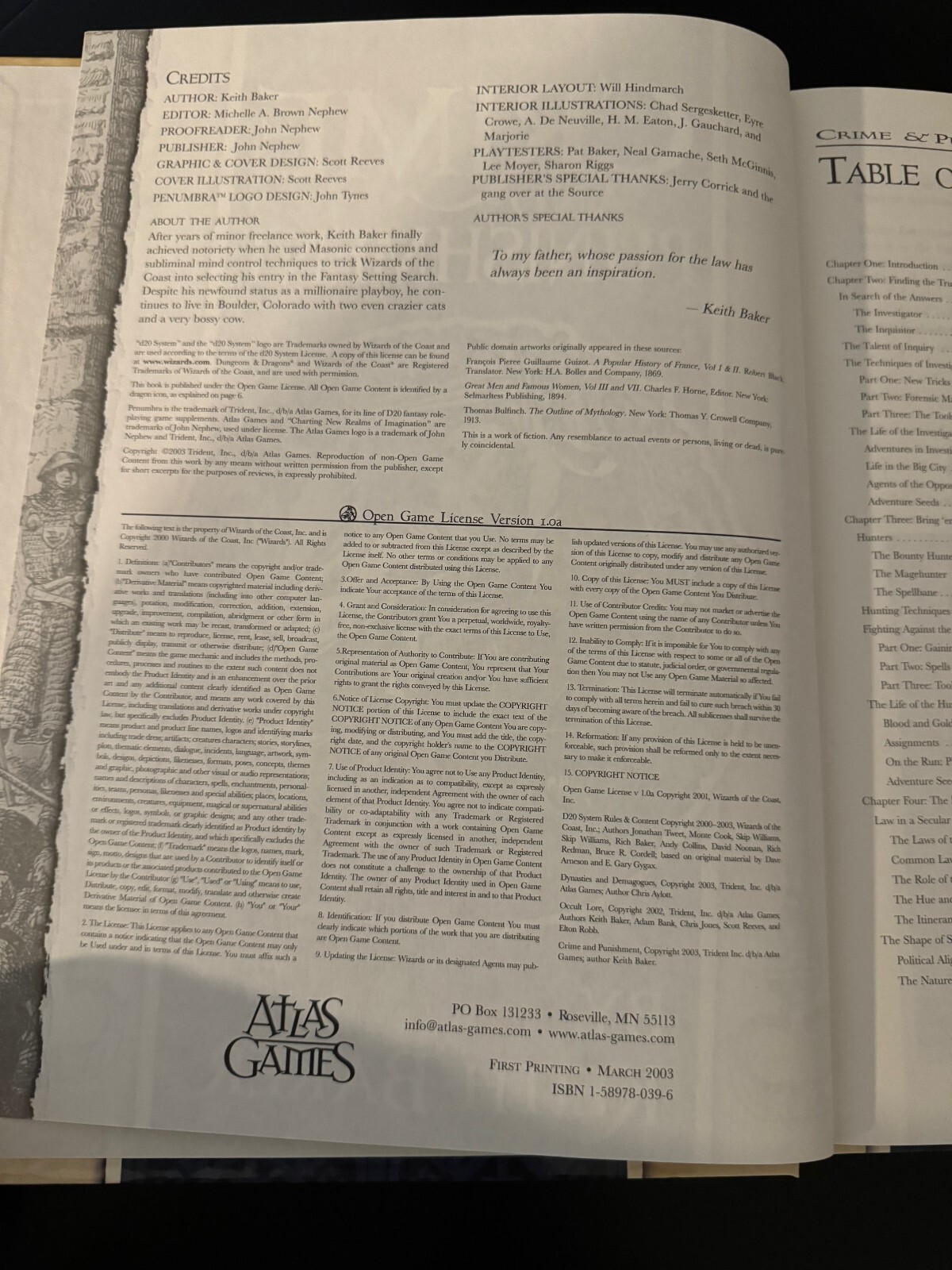 Penumbra: Love And War Crime Punishment Atlas Games D&D d20 3.0 HC EX BX 937