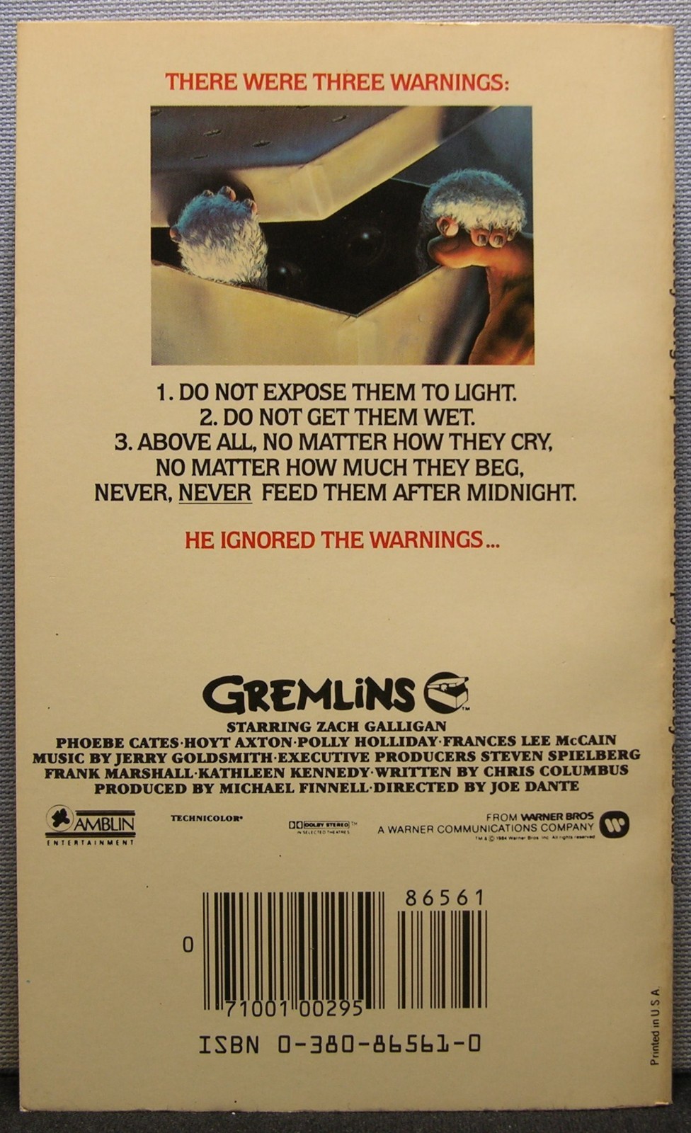 Gipe, George – Gremlins PB 1st Printing 1984 Very Good