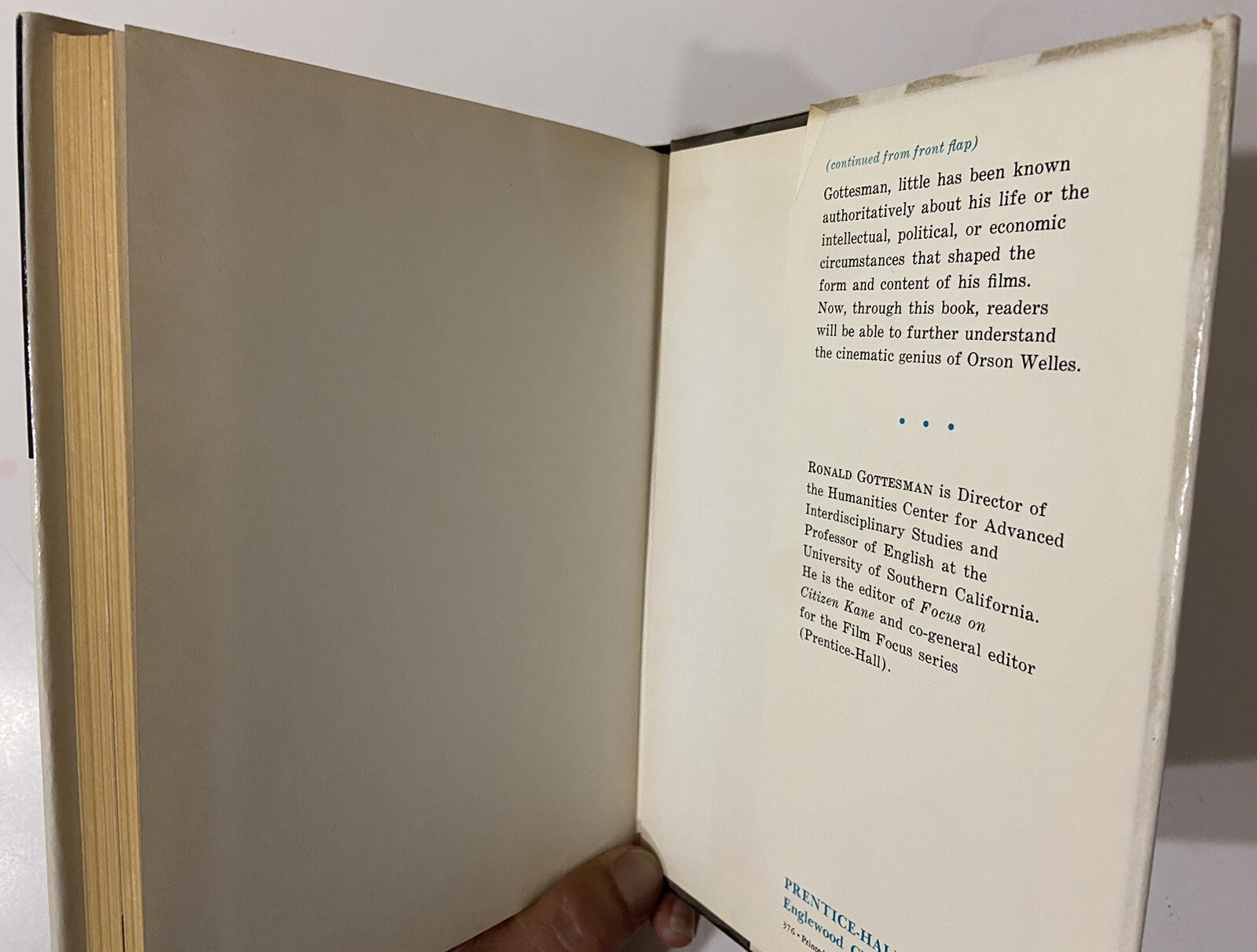 Focus on Orson Welles by Ronald Gottesman (1976 SIGNED 1st Hardcover)