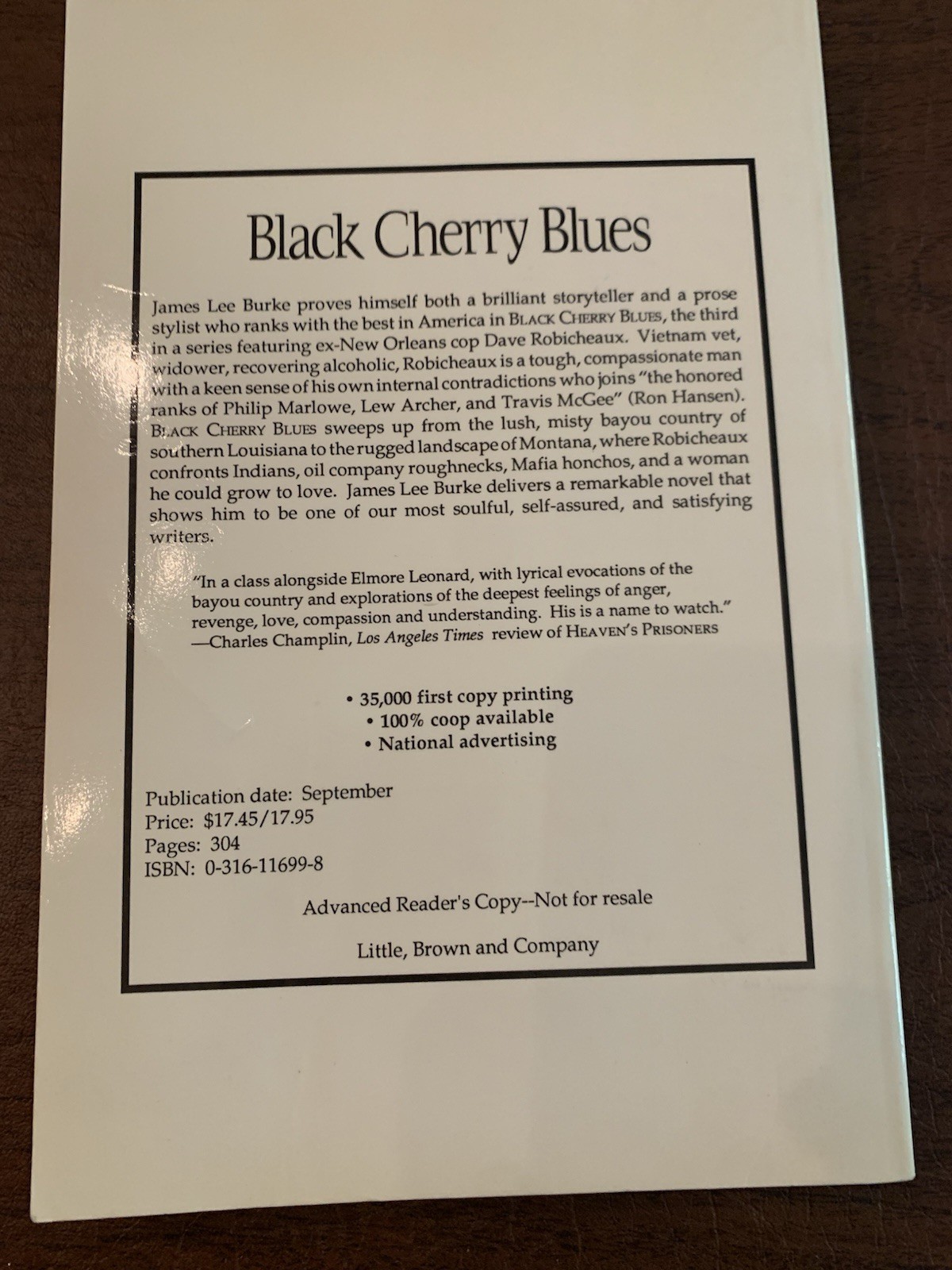 James Lee Burke BLACK CHERRY ARC Proof 1st Edition NOT SIGNED