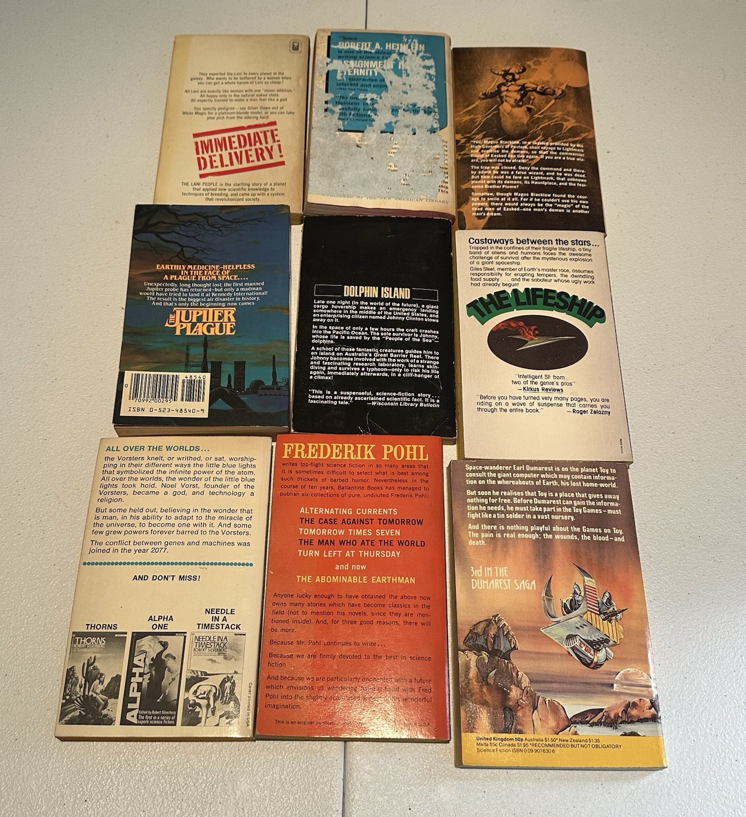 Lot of 9 Misc Vintage Sci-Fi- Fantasy Paperback Books Pohl, Silverberg, Heinlen