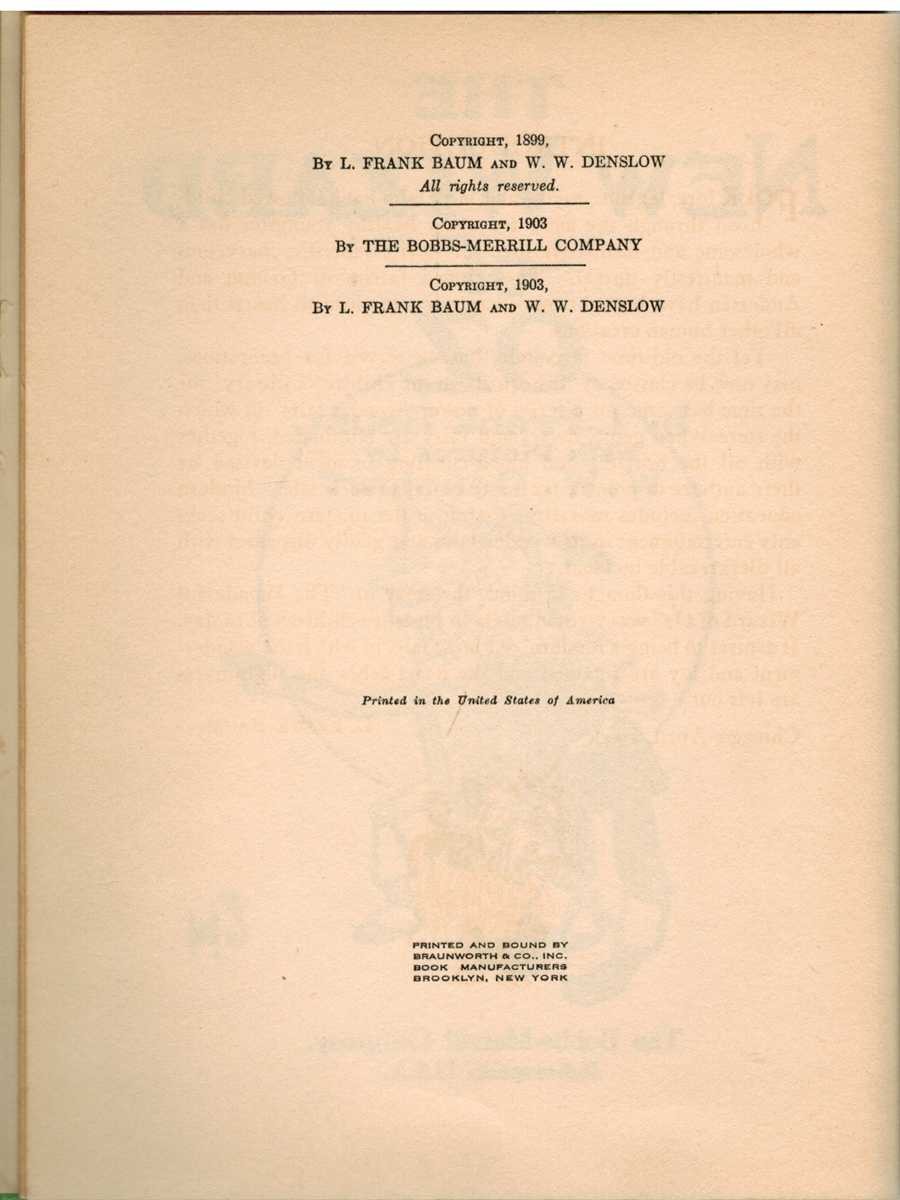 VERY RARE NEW WIZARD OF OZ 1935 – 1939 5th/3rd Waddles Entry on Contents Page