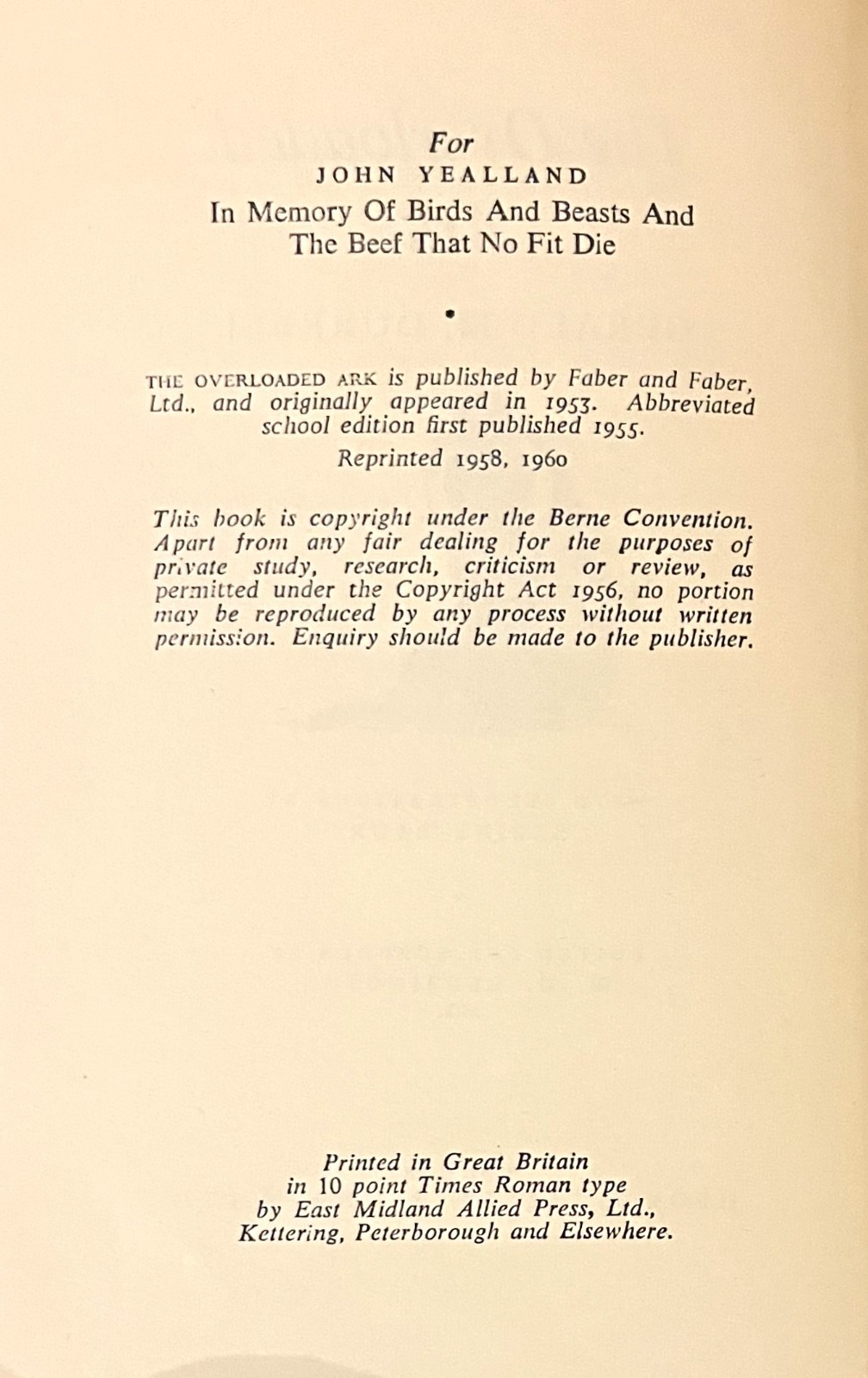 THE OVERLOADED ARK-Zoo Collecting Book-GERALD M. DURRELL-Abbreviated 1960-Ex HC!