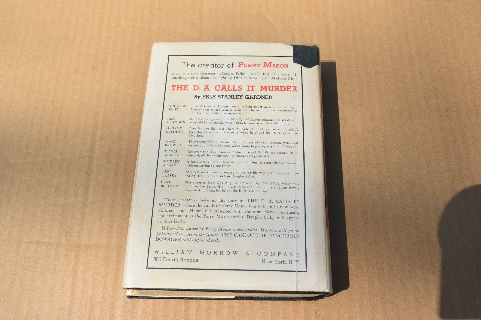 The D.A. Calls it Murder, William Morrow 1st Edition