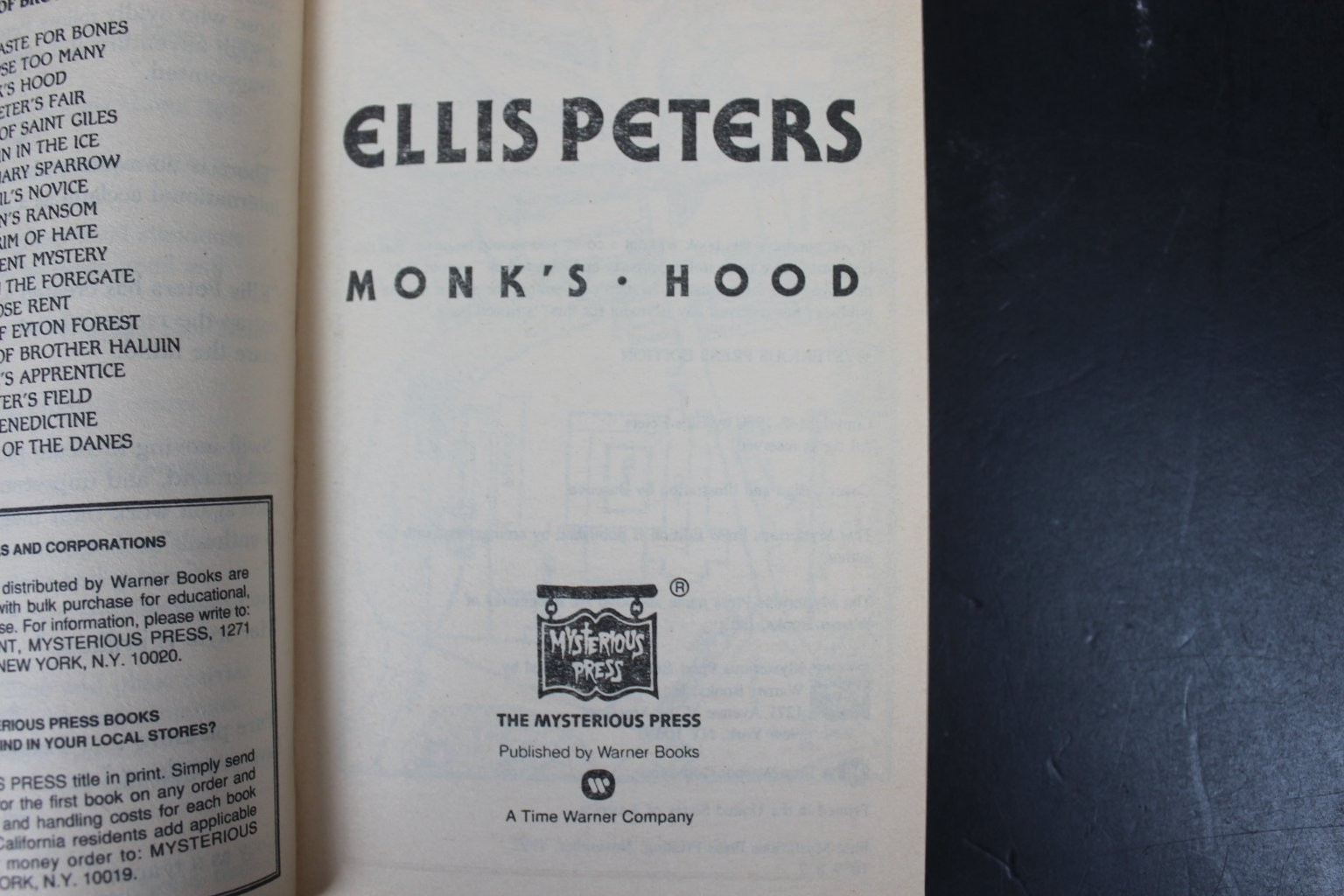 Monk’s Hood Ellis Peters 1992 First Mysterious Press Printing Cadfael Mystery VG