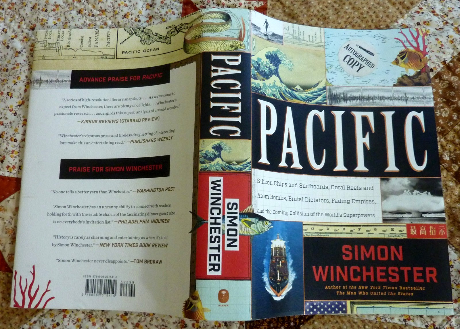 Pacific by Simon Winchester, HarperCollins 2015 1st edition HC Autographed Copy